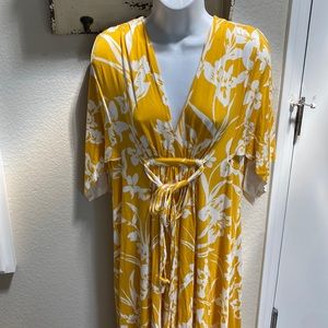 Rachel Pally Summer Cool Full Length Dress Yellow White Raw Edge
